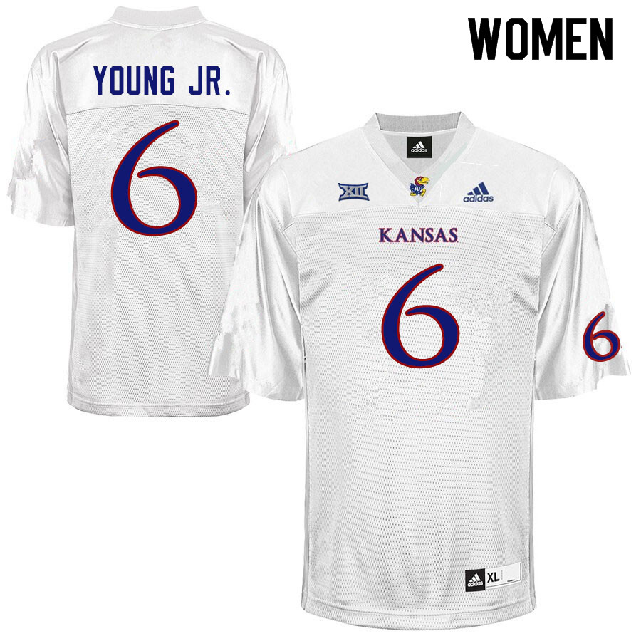 Women #6 Scottie Young Jr. Kansas Jayhawks College Football Jerseys Sale-White - Click Image to Close